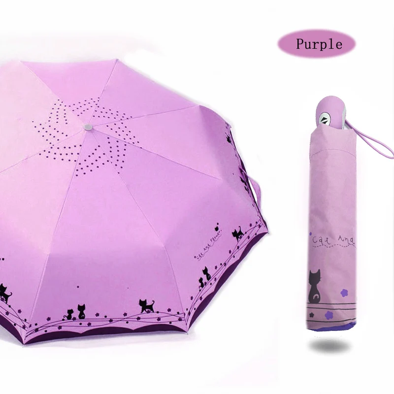 Как дождь солнце и дождь женский зонт креативный милый кот девушка автоматический зонт дождь Женский черное покрытие анти-УФ зонтик UBY29 - Цвет: Фиолетовый