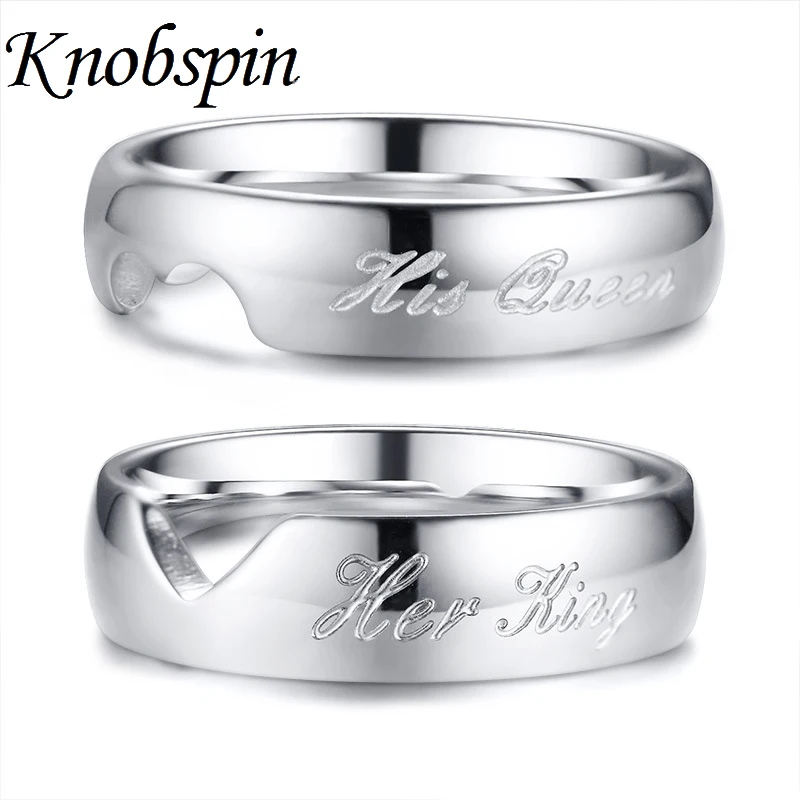 buy Stainless Steel Hollow Love Heart Stitching Rings for Women Men Silver Color Her King His Queen Couple Ring Jewelry anel anillos