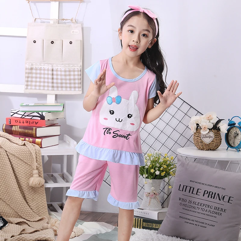 

Children's Day Gifts Girls Pajamas Set Girl Cotton Sleepwear Short Sleeved Top Short Pants Summer Kids Princess Suits Nightwear