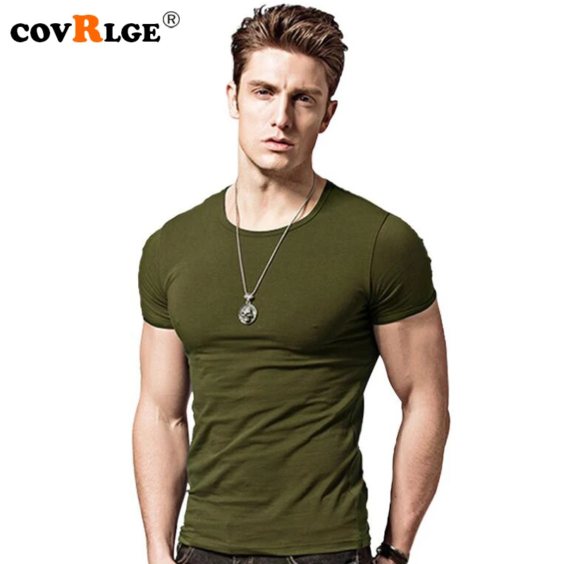 Covrlge 2019 T Shirt hommes manches courtes t-shirt solide hommes mode Slim Fit T-shirts décontracté o-cou T-shirts vêtements de Fitness Mts2911