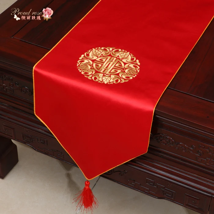

Proud Rose Chinese Style Luxury Embroidery Table Runner High-grade Table Runner Tablecloth Classic Adornment Tea Table Cloth