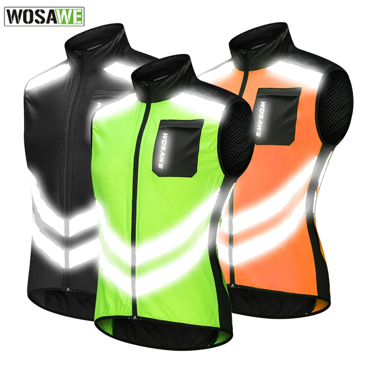 

WOSAWE High Visibility Reflective Men Bike Jerseys MTB Breathable Windproof Waterproof Clothing Sleeveless Cycling Jacket