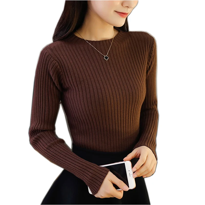 Women Short Sweater Pullover Basic Rib Knitted Cotton Tops Solid O Neck Jumper Long Sleeve Sweaters With female pullover | Женская