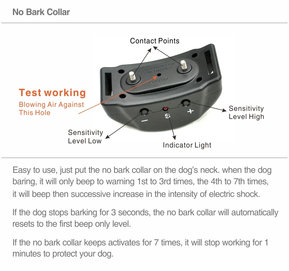Электронный ошейник без кора Pet853 ошейник против кора собаки с 7 уровнями ударов 853 для питомца, чтобы собака не лает