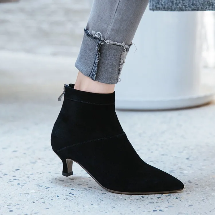 Mujeres Tacones de Gamuza Tobillo Botas 2017 Nuevo Invierno del Cuero