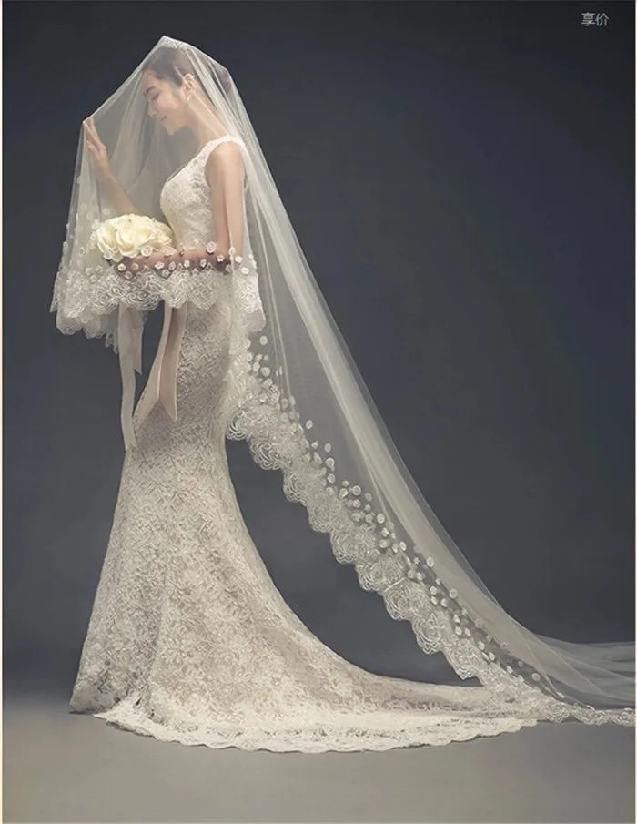 Online Flowers Lace Liques Ivory Wedding Veil With Online Flowers Lace Liques Ivory Wedding Veil With Flower Cathedral Bridal Veils Floor Length Aliexpress Mobile