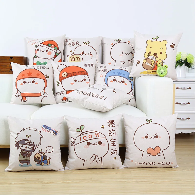 

45cm*45cm Emoticon Kaomoji Rough Color Text Style Linen Cushion Cover Pillow Case For Sofa Home Decorative Throw Pillow Cover