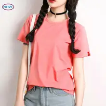 NFIVE бренд женские тонкие хлопковые футболки Новая мода лето с коротким рукавом Футболка универсальная эластичная Повседневная однотонная Свободная рубашка
