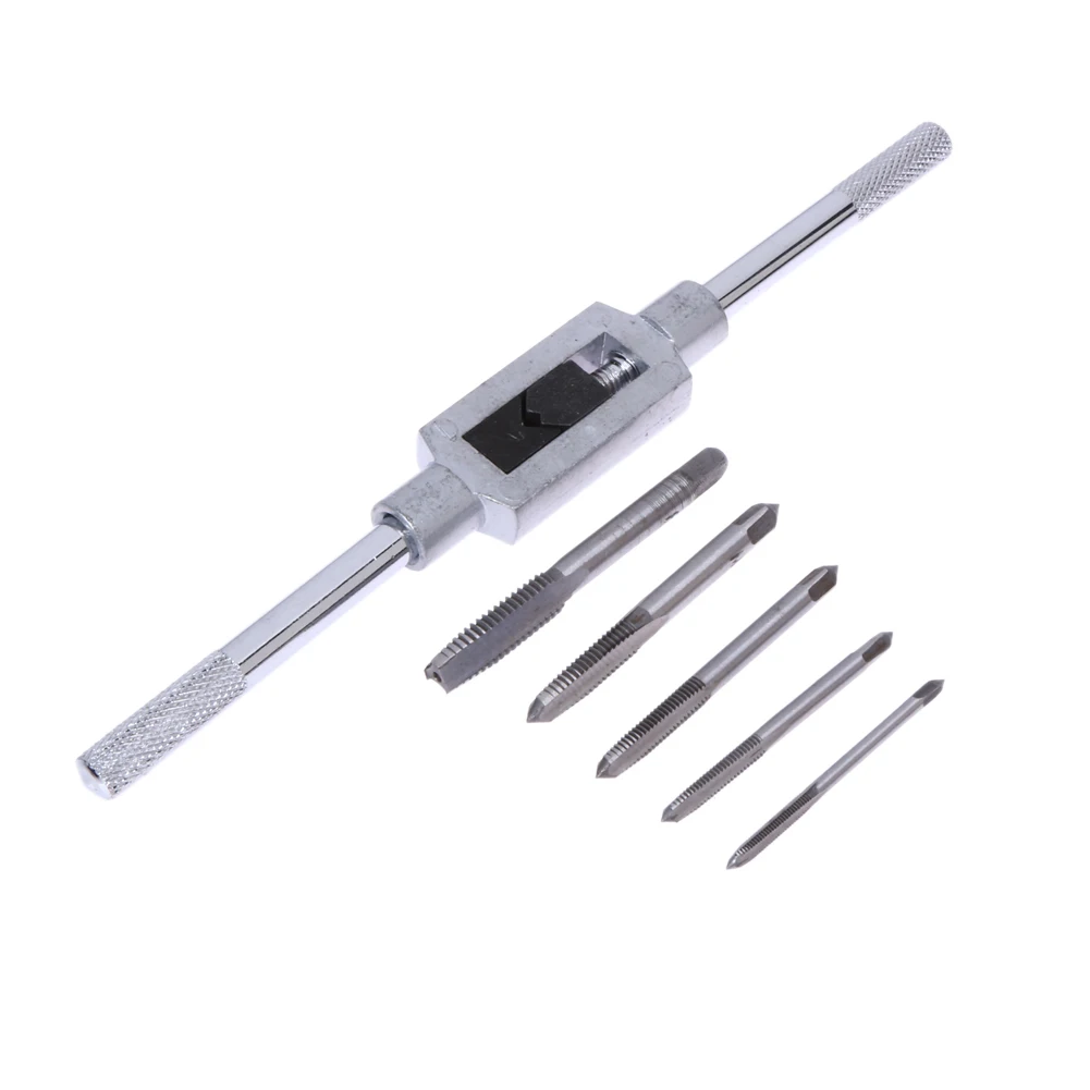 

6Pcs High Speed Steel 3F Hand Screw Thread Metric Plug Tap Set M3 M4 M5 M6 M8 W1/16-1/4'' + Adjustable Wrench Auto Repair Tools