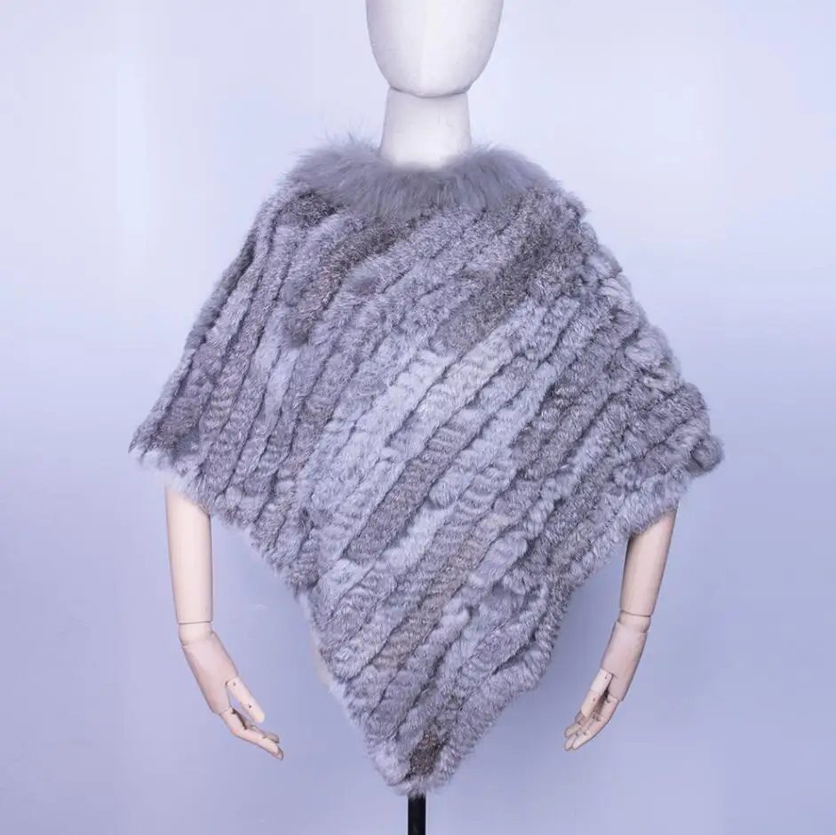 YCFUR зимний пончо для женщин ручной работы вязаный кролик рекс меховой шарф шаль женский классический стиль женское пончо палантин - Цвет: Natural grey collar