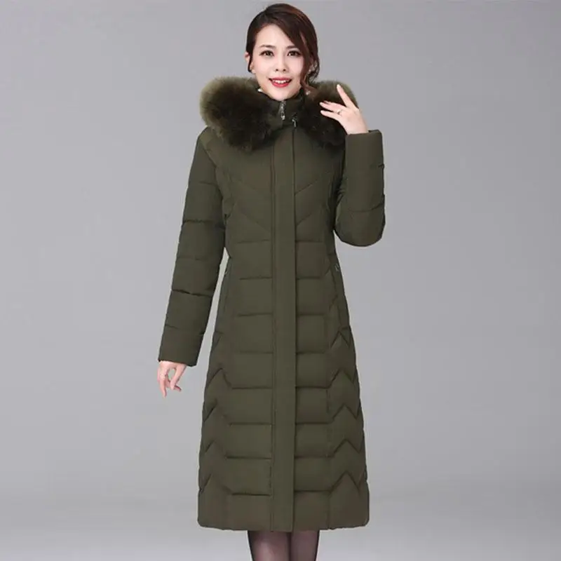 Lusumily длинная теплая Толстая куртка для женщин зимняя женская куртка хлопковое пальто ватная верхняя одежда куртки размера плюс 6XL парки - Цвет: Army Green