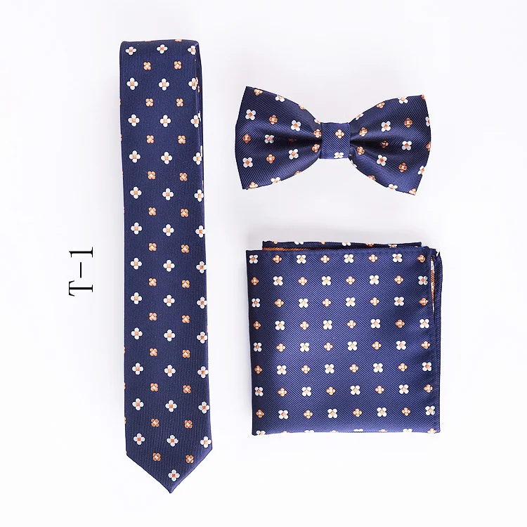  100%Silk 2017 New Designer Ties Skinny Necktie Set High Quality Personality Handkerchief with Bow T