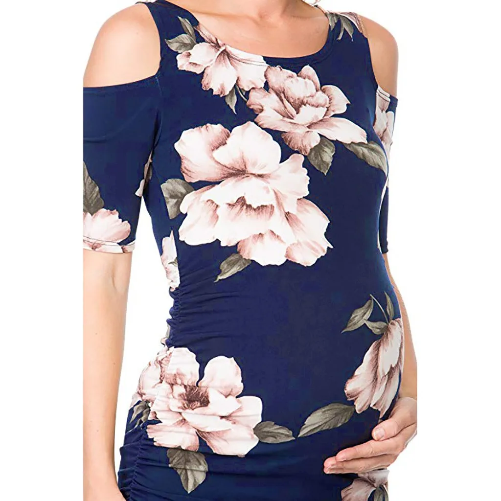 Весеннее платье для беременных женщин; вечерние платья с открытыми плечами для беременных; сарафан с цветочным принтом; Vestido; сексуальное платье; z4