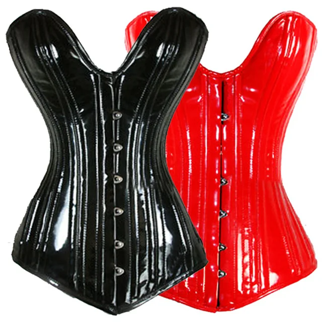 Top Quality leather waist training corsets black Overbust corset steel