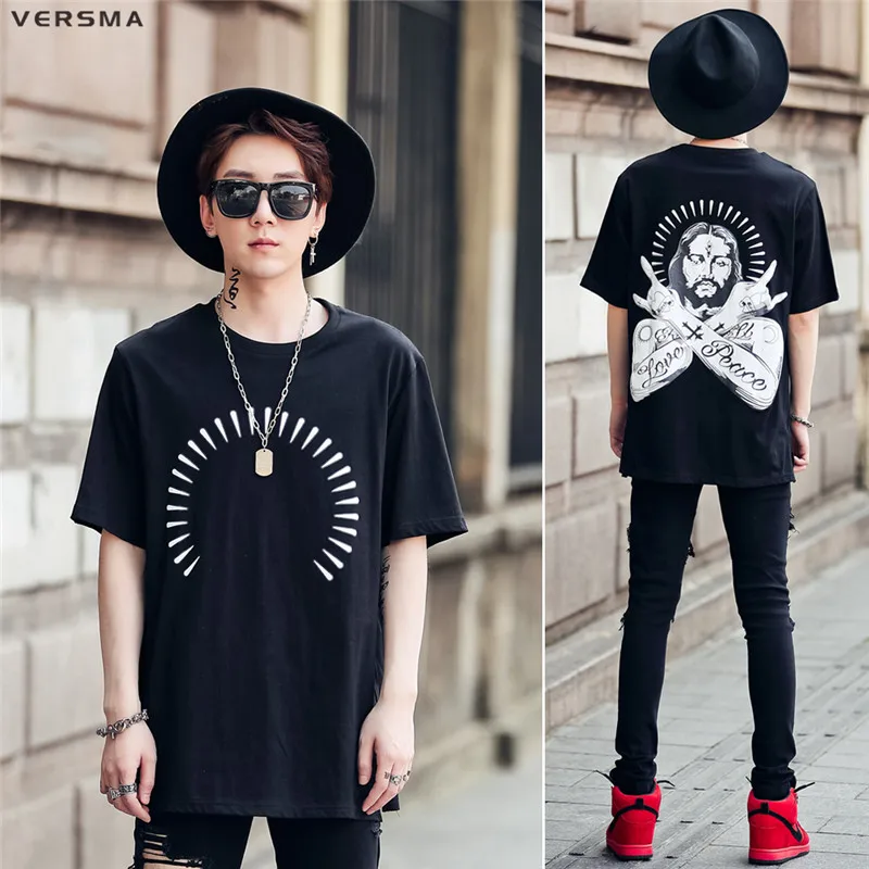 

VERSMA 2018 Korean Harajuku Religious Pattern Printed Casual T Shirts Men Summer Short Sleeve High Street Loose Style Men Tshirt