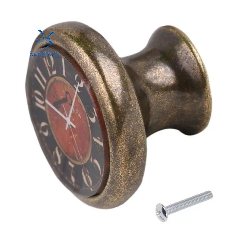 2 Pieces Vintage Clock Cabinet Door Drawer Handle Pull Knob Hardware