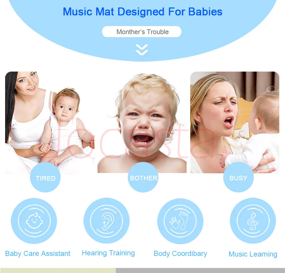 Large Size Baby Musical Carpet Keyboard Play Mat Music Instrument Piano Mat Educational Toys for Children Kids Gifts >