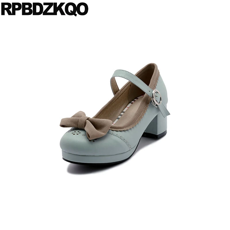 

Big Size High Heels Sweet Lolita Shoes Mary Jane 33 Medium Round Toe Ladies Blue Pink Bow Customized Japanese Block Pumps Kawaii