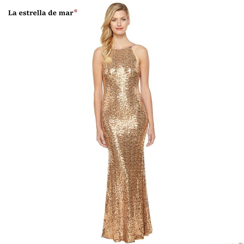 

Wedding party dress 2019 new gold sequins sexy mermaid bridesmaid dress long robe demoiselle d'honneur pour femme large size