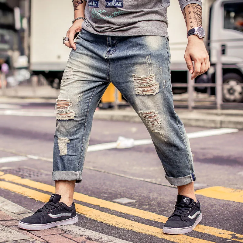Мужские рваные джинсы Yehan повседневные Свободные мешковатые до щиколотки