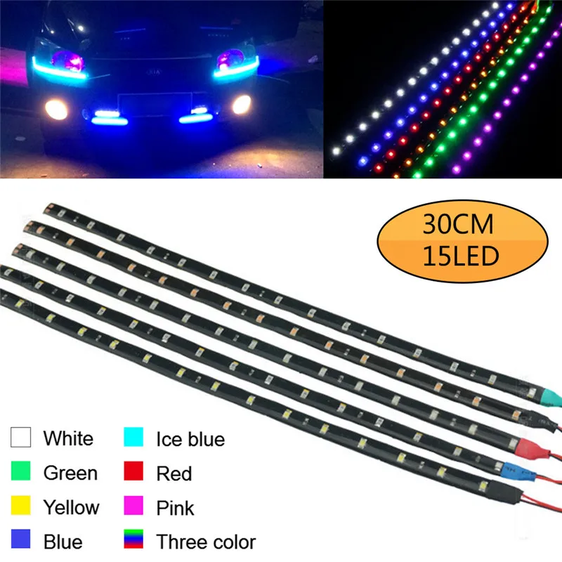 Yellow 6pcs 30CM//15 LED Car Motors Truck Flexible LED Strip Light Waterproof 12V