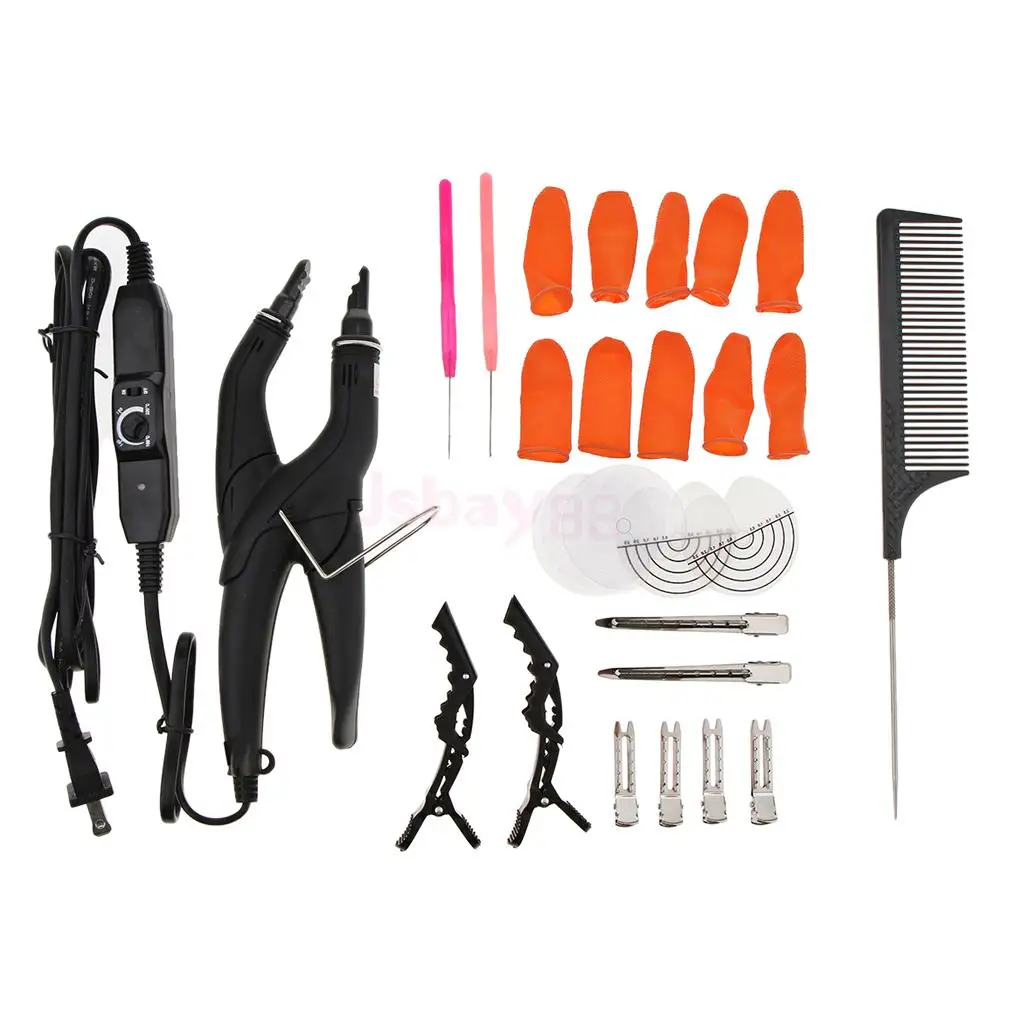 Pre-Bonded Hair Extensions Fusion Keratin Heat Iron Connector Wand Apply Tools Set US Plug