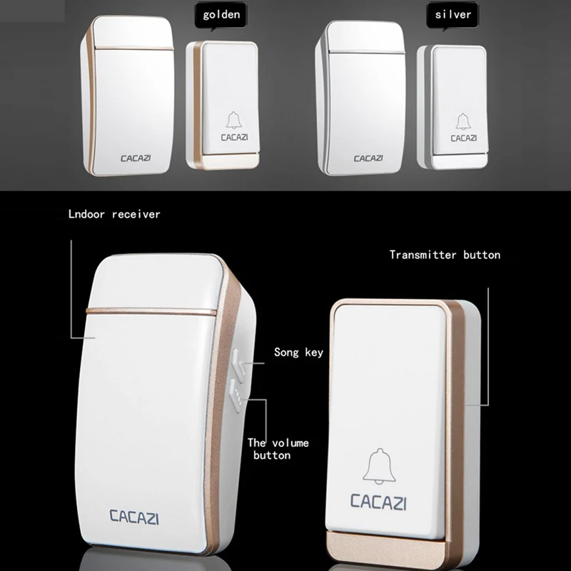 CACAZI Self-Powered Wireless Doorbell Waterproof Smart No Battery 200M Remote LED Home Calling Bell 38 Rings 3 Volume EU Plug CACAZI Self-Powered Wireless Doorbell Waterproof Smart No Battery 200M Remote LED Home Calling Bell 38 Rings 3 Volume EU Plug