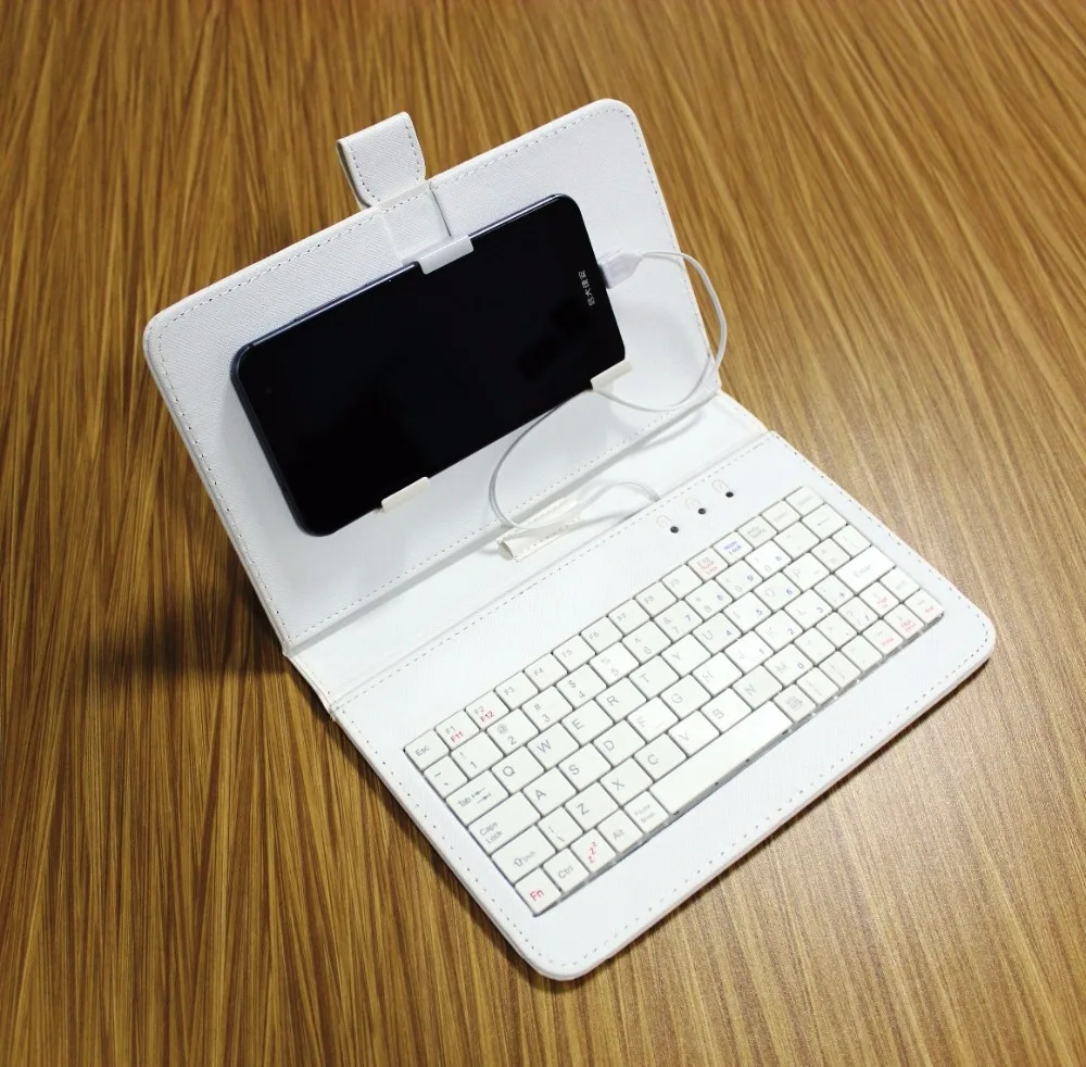 Leather Case with USB Keyboard for Most Android System Mobile Phone Flip Cover with Stand Mini Wired Keyboard 7 Colors