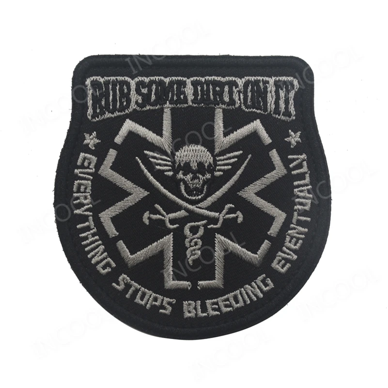 

Embroidery Patch Rub Some Dirt Tactical Morale Patch Medic Paramedic EMT Rescue Patch Pirate Emblem Appliques Embroidered Badges