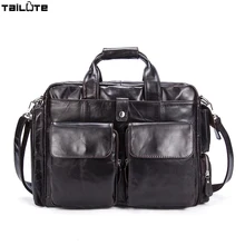 TAILUTE Genuine Leather Men Bag Men Messenger Shoulder Bags Men’s Crossbody Bag Men’s Briefcase Leather Laptop Bags 14” Handbag