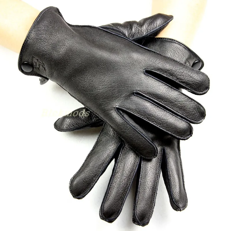 

Men's deerskin gloves thin wool lining outside seam autumn style leather gloves men thick coral velvet lining warm winter