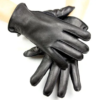 Men's deerskin gloves thin wool lining outside seam autumn style leather gloves men thick coral velvet lining warm winter m style диван coral