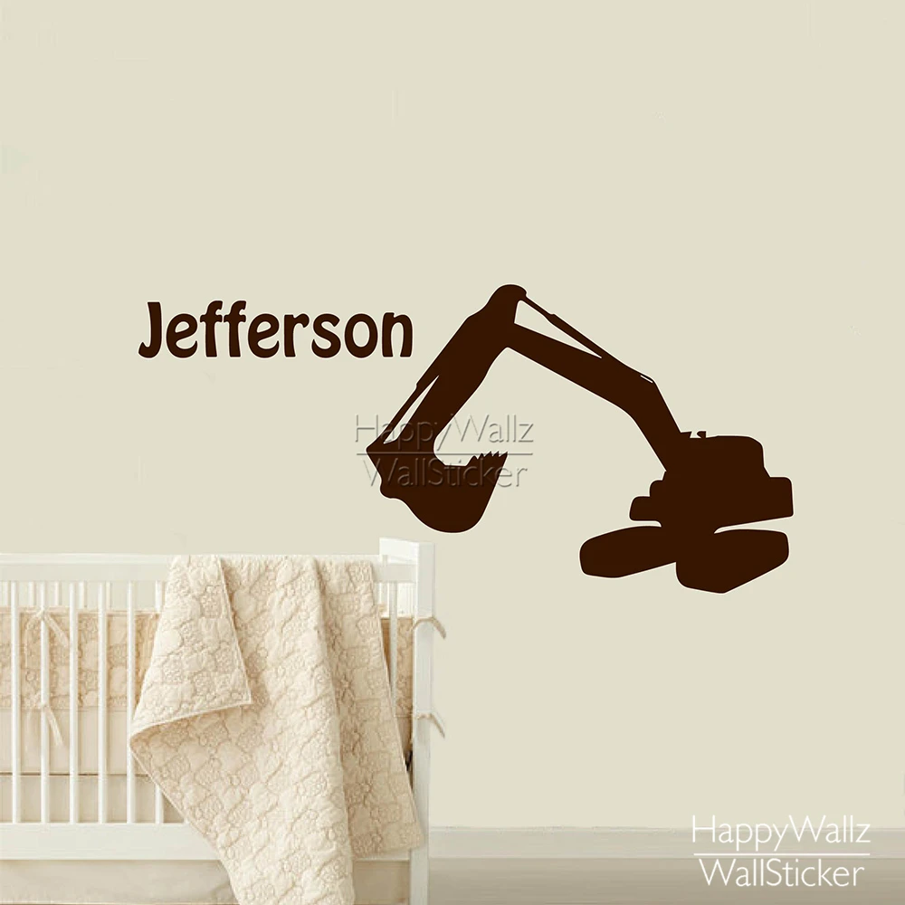 Custom Name Wall Sticker Excavator Children Name Wall Decal Baby