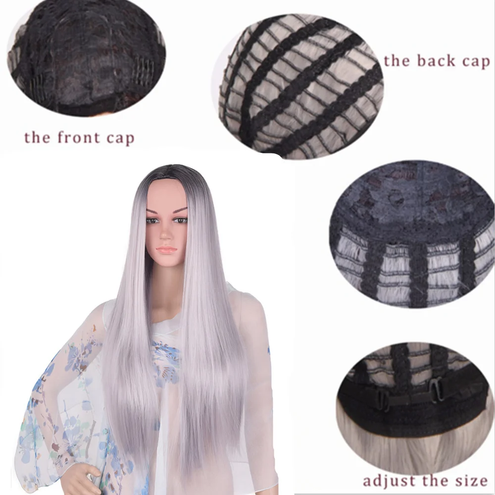 Peluca Rosa gris Feilimei peluca sintética resistente al calor Cosplay pelucas para mujeres 60cm 280g largo negro recto extensiones de cabello Peluca Rosa gris Feilimei peluca sintética resistente al calor Cosplay pelucas para mujeres 60cm 280g largo negro recto extensiones de cabello