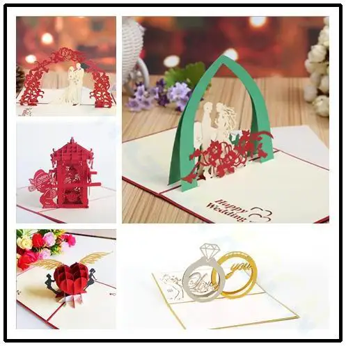 

400pcs 3D Valentine's Day wedding greeting card invitations flower arch couple Paper Invitation Card Party pop up card