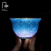 Antiken Handgefertigten Teetasse Allmähliche Veränderung Chinesischen Handgraved Jingdezhen Porzellan Teetasse Keramik kung fu Drink Goldlack