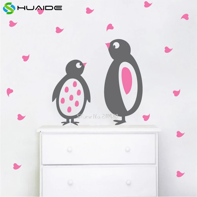 Pingüino lindo etiquetas de la pared para la habitación del bebé vinilo removible Adhesivos de pared para niños habitación color personalizado 3D animal vinilos parede a591