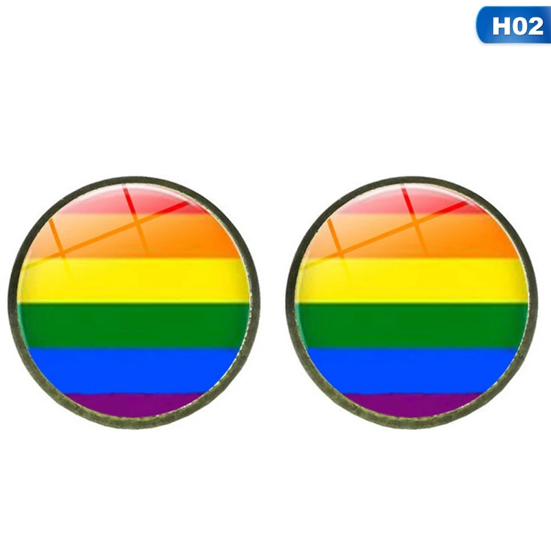 

Creative LGBT Pride Stud Earrings New Fashion Jewelry For Women Men Luxury Glass Cabochon Stud Earrings