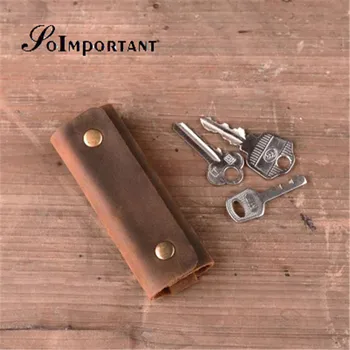

Genuine Crazy Horse Leather Key Wallets Men Women Housekeeper Handmade Key Holder Keychain Covers Male Case Bag Keys Organizer