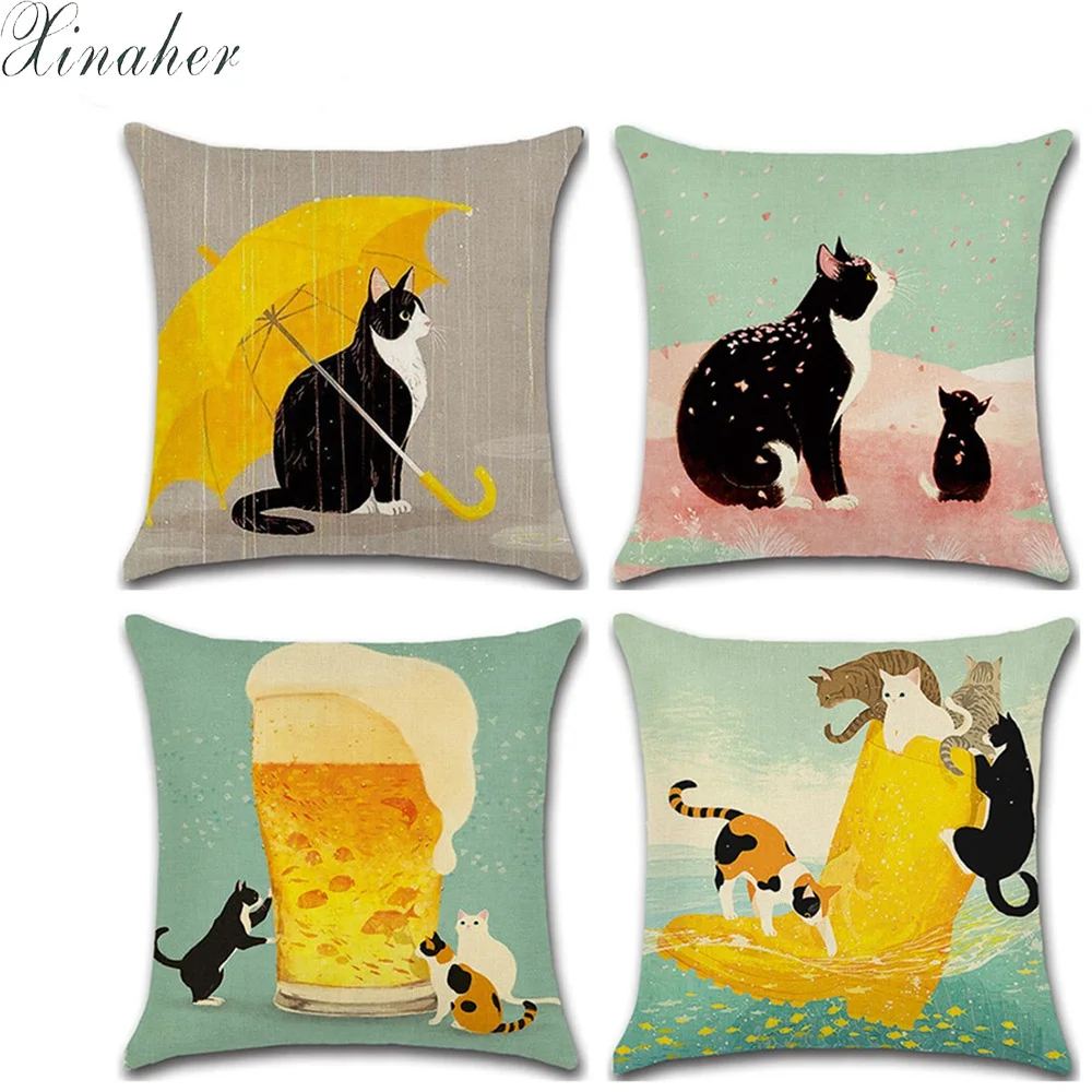 

Cute cat Cushion Cover Playing cat Throw Pillow Cover Polyester Cushion Case Sofa Bed Decorative Pillow