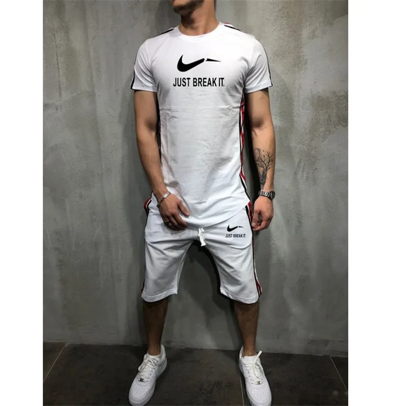 Качественные брендовые комплекты новые летние мужские футболки + брюки комплекты Лето Горячая Распродажа хлопок удобные с короткими