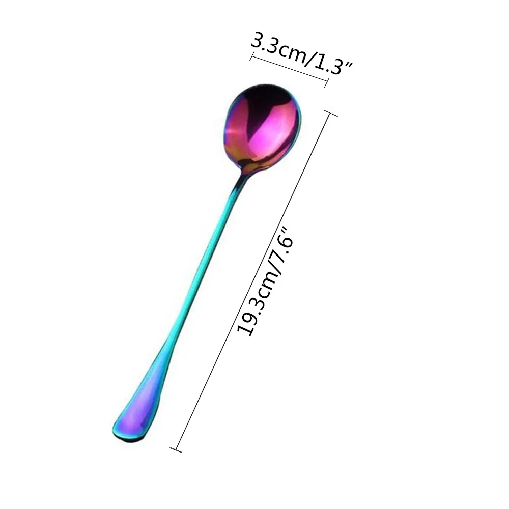 6 шт./лот ложка из нержавеющей стали с длинной ручкой Радужная десертная кофейная ложка для мороженого Ложка для перемешивания чайные ложки кофейная ложка набор столовых приборов