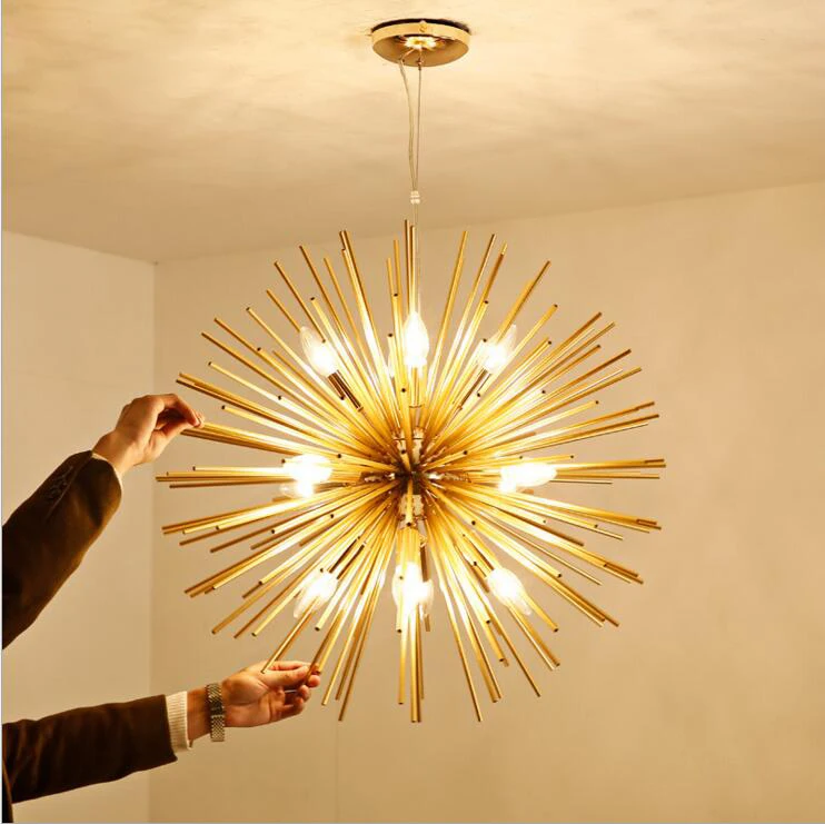Nordic пост-Современная гостиная спальня ресторан золотой шар люстры искусства Одуванчик LED люстра светодиодное освещение лампы