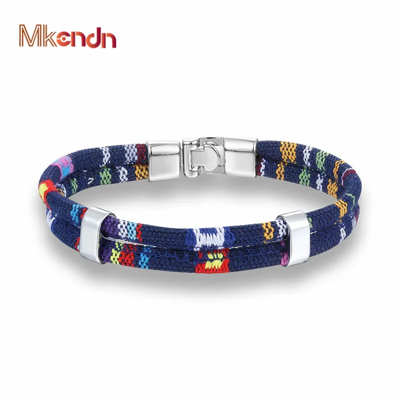 MKENDN New Fashion Bohemian Multilayer Braided Charm Leather Hand Chain Buckle friendship men women bracelet