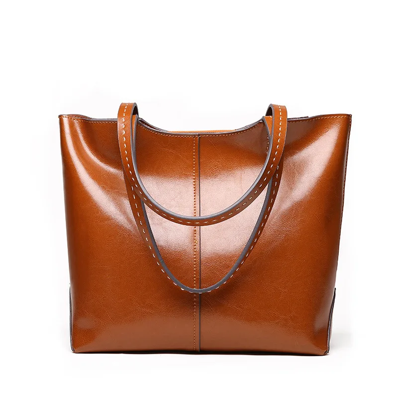 

2018 New Fashion Women Handbags Brands Genuine Leather Women Soft Casual Tote Bags Oil Wax Leather Shoulder Bag Large Capacity