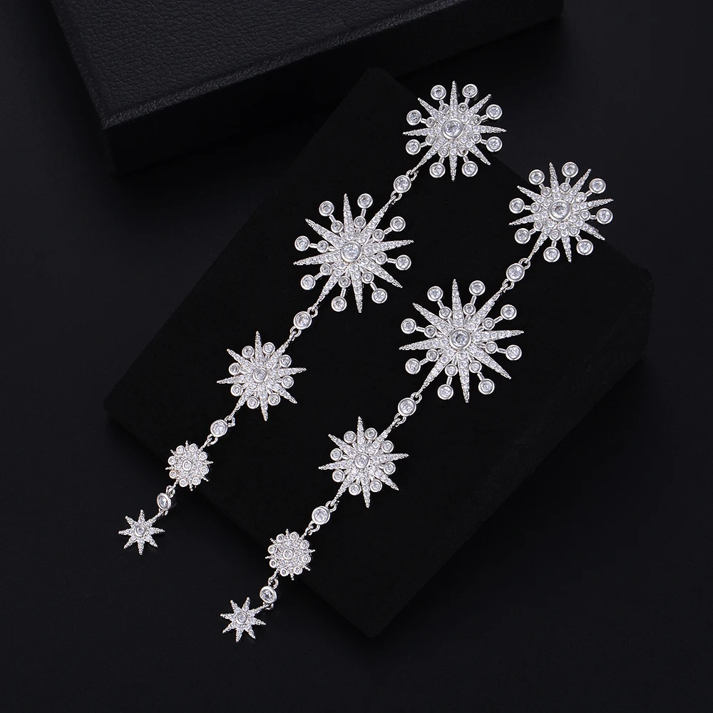 

Siscathy Trendy Elegant Long Women Drop Statement Earrings Luxury Snow Shape Cubic Zirconia Dangle Earrings Party Jewelry Wear