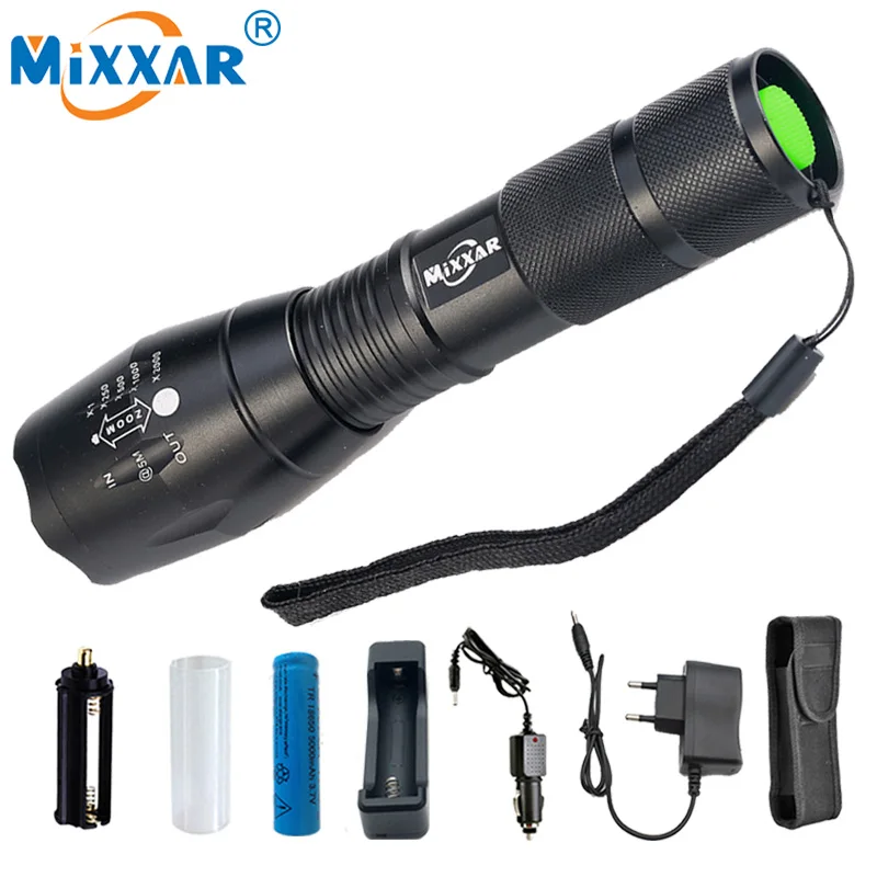 

zk20 mixxar Q250 T6 9000LM Zoomable PowerfulLed Flashlight Emergency Torch Lamp+Car AC Charger+18650 battery Dropshipping