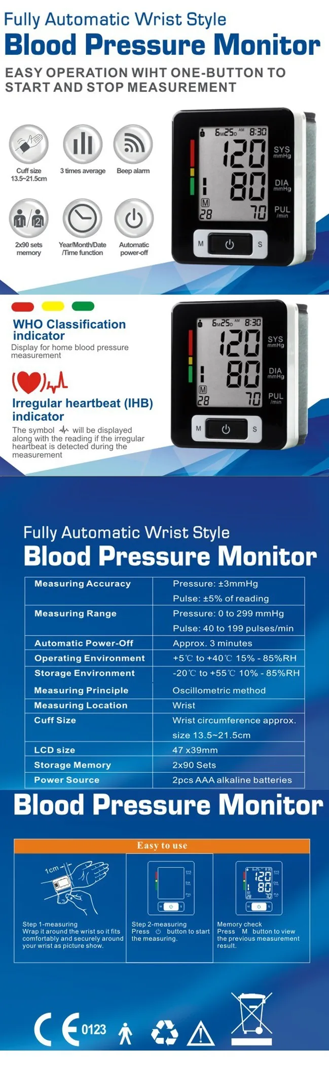 Семья Health Monitor цифровые наручные Монитор артериального давления классификации ВОЗ индикатор Сфигмоманометр sphygmometer черный автоматический