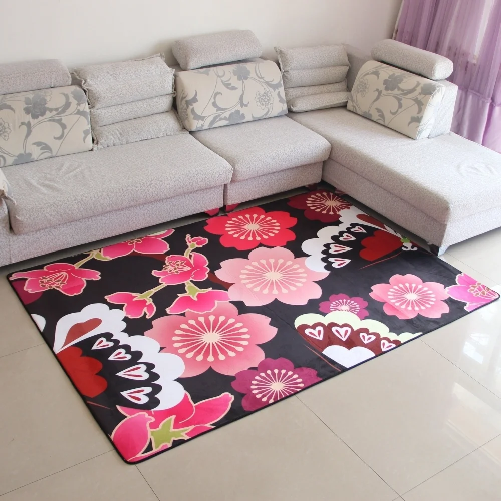 3D Red Flower Rug Living Room Sofa Modern Simple Floor Mats Bedroom
