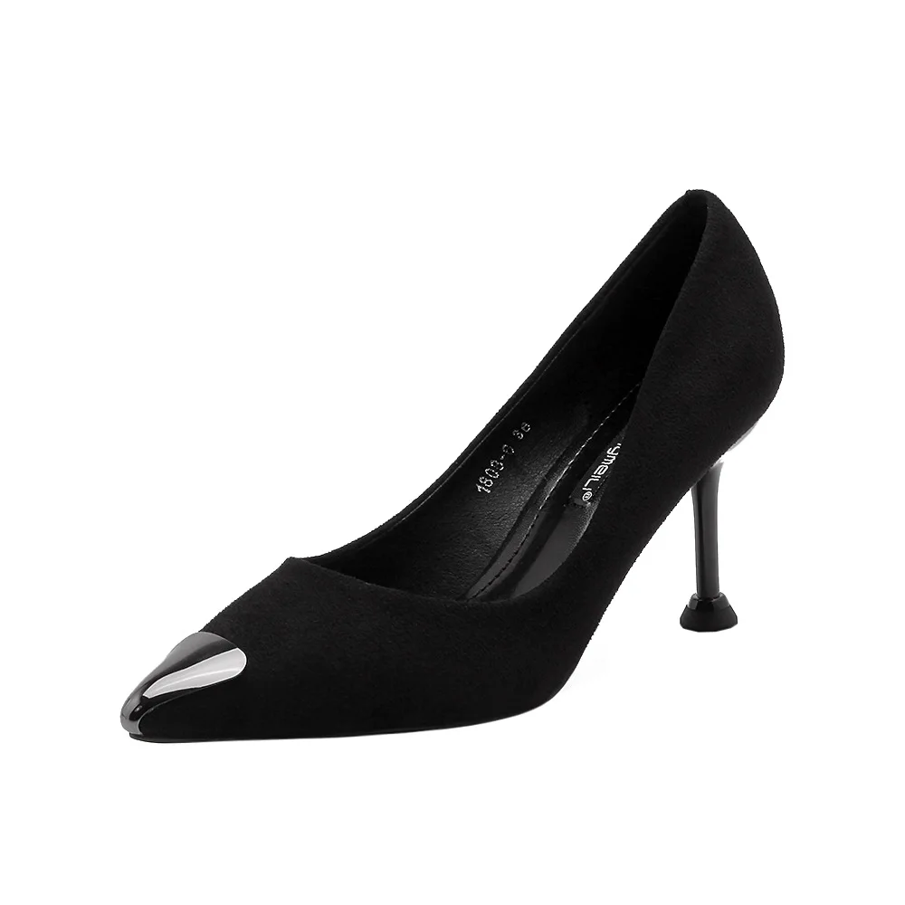 

2019 spring new Korean version of pointed high heels women's fine with single shoes solid color single shoes rivets